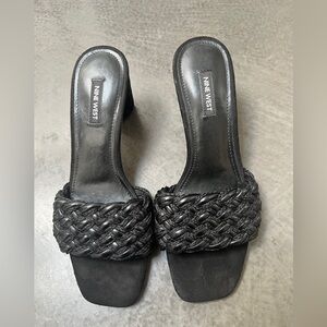 Nine West Black Braided Slide Mules
